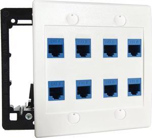 diyTech Ethernet Wall Plate - 8 Port RJ45 Cat6 Ethernet Wall Outlet, Female to Female Cat6 Wall Jack Keystone, Ethernet Plug in Wall Outlet, for Network Outlet Setup - White