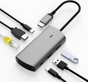 IDISON 6-in-1 USB C Hub with 4K HDMI, 2 USB 3.0 Ports USB C PD 1Gbps Ethernet Compatible with Laptop, MacBook Pro, MacBook Air, iPad, XPS, and More