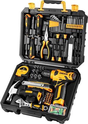 DEKOPRO 126 Piece Power Tool Combo Kits with 8V Cordless Drill, 10MM 3/8'' Keyless Chuck, Professional Household Home Tool Kit Set, DIY Hand Tool Kits for Garden Office House Repair
