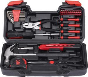 40-Piece Household Tools Kit - Small Basic Home Tool Set with Plastic Toolbox - Great for College Students, Household Use & More