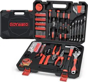 GoYwato Home Tool Kit 214PCs - Complete Repair Basic Hand Tool Set for Men Women - Household Tool Kit for Home Improvement with Hammer & Pliers Set & Ratchet Screwdriver & Protable Tool Box Case