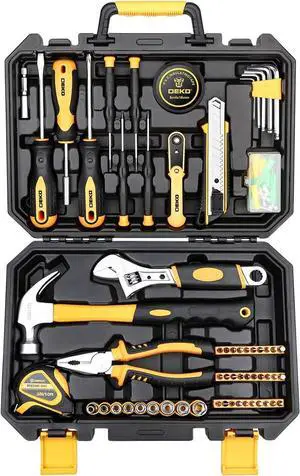 DEKOPRO 100 Piece Tool Set,General Household Hand Tool Kit,with Plastic Toolbox Storage Case for Handyman,Home Maintenance