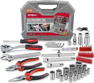 Hi-Spec Tools 67Pc Metric Auto Mechanic Tool Set, Motorcycle & Car Tool Kit, Auto Repair Tool Set with Pliers, Screwdriver Set, Socket Kit & Tool Box Storage Case for Cars, Trucks, Boats RVs & Jeeps.