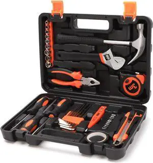 Yougfin Tool Set, 38-Piece General Household Basic Hand Tools Kit with Plastic Toolbox Storage Case, Ideal for Home Repairing & Maintenance