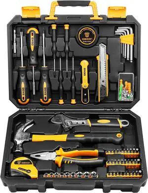 DEKOPRO 100 Piece Tool Set Home Repair Tool Kit,Plastic Tool Box Storage with General Household Hand Tool Kit