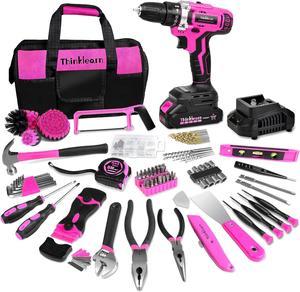 ThinkLearn Tool Kit with 20V Cordless Drill(265in-lbs), Pink Drill Set for Women, Lady's Home Tool Kit for DIY, Daily Repair Tool Set as a Creative Gift with a Large-Capacity Tool Storage Bag