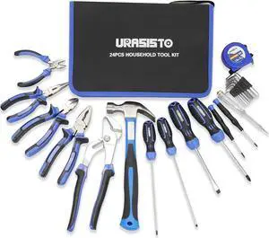 URASISTO 24-Piece Household Tool Kit for Men Repair Hand Tool Set Bag with Hammer, Screwdriver,Pliers, Wrench set with Storage Bag