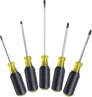 Klein Tools 85445 Screwdriver Set, Slotted, Phillips and Square Tip Drivers, Non-Slip Cushion Grip, 5-Piece
