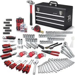 ARUCMIN 438-Piece Mechanics Tool Set with 3-Drawer Heavy Duty Metal Box Repair Tool Kit