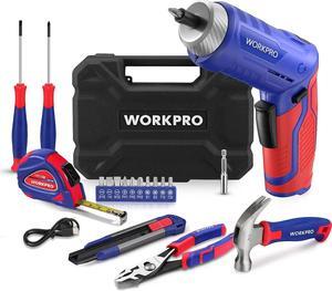WORKPRO Home Tool Kit with 3.7V Rotatable Electric Screwdriver, 18PCS General Household Tool Kit with Toolbox, Rechargeable Electric Screwdriver Kit, Basic Portable Tool Set for Dorm, Garage, DIY