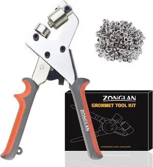 ZONGLAN Grommet Tool Kit, Eyelet Tool Multi-Purpose Handheld Manual DIY Tarp Hole Punch Rivet Press Plier Crimper with 500 Set 3/8" Metal Grommets Washers