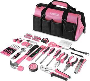 DEKOPRO Pink Tool Set, 180-Piece Pink Tool Kit for women, Home Repairing Tool Kit with Wide Mouth Open Storage Tool Bag, Household Hand Tool Set for DIY, Best Gifts and Basic Home Maintenance