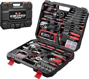 EXCITED WORK 198 Piece Household Tool Set,General Home/Auto Repair Hand Tool Kit with Hammer, Pliers, Wrenches, Sockets and Toolbox Storage Case