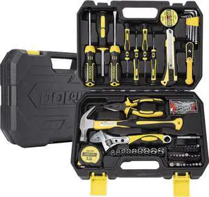 DOWELL Tool Set, Auto Repair Household Tool Kit with Socket, Wrench, Screwdriver, Bits Set and Plastic Toolbox Storage Case, HYT128 (128 Pieces)