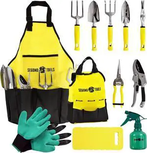 Segomo Tools 12 Piece Garden Tool Set ( Including Garden Tools Along with Gloves, Kneeling Pad, Spray Bottle, Apron and Tote Bag) | Gardening Kit | Planting Kit | Home Gardening Tools - GTS12