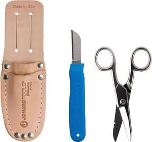 Jonard Tools TK-400 3 Piece Splicers Kit with included Splicing Knife, Electrician's Scissors, and Leather Pouch