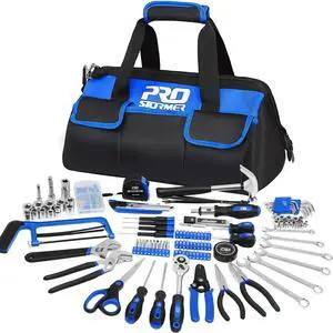 Prostormer 198-Piece General Household Hand Tool Set, Multi-Purpose Basic Home Repair Tool Kit with Wide Mouth Open Storage Tool Bag for DIY and Home Maintenance