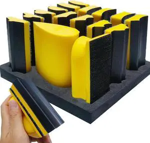 SACKORANGE 16 PCS Hand Sanding Block Set - Hook and Loop Soft and Durable Foam Material Interchangeable Assorted Sanding Pad Hook Backing Plate For Wood Furniture Restoration Home Arts and Crafts