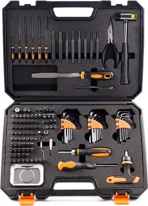 KNINE OUTDOORS Screwdriver Set Repair Kit Maintenance Tools with File Set, Hex Key Set, Ergonomical Designed T-BAR Ratcheting Wrench Rubber Mallet Bits Wrenches Adapters Pin Punches, 138 Set