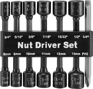 MacWork 14PC Power Magnetic Nut Driver Drill Bit Set Socket Bit Adapter metric&SAE Socket for Wrench Screw 1/4" Driver Hex