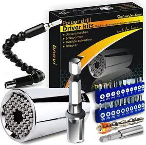 Home DIY tools Universal Socket Wrench Auto Adjustable Size(7-19mm) with Strong Magnetic Screw Driver and Bendable Extension Cable for Corner Driving Screw Gifts for man Christmas
