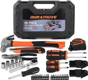 DURAMOVE Household Tool Kit for Homeowner, 58 Piece Home/Auto Repair Hand Tool Set with Tool box, Mixed Tool Set for man,women,father,handyman