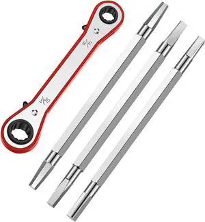 Chumia 4 Pcs Metal Seat Removal Set Including 3 Removal Tools and a 3/8 Inch and 7/16 Inch Ratchet Shower Cartridge Removal Tool Faucet Removal Tool, Remove and Install Hex or Square Faucet Seats Tool