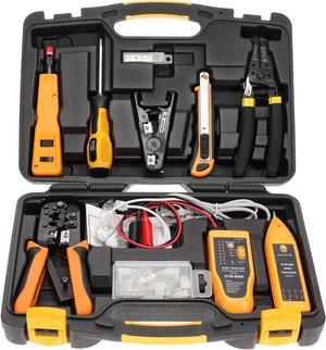 InstallerParts Professional Network Tool Kit 15 In 1 - RJ45 Crimper Tool Cat 5 Cat6 Cable Tester, Gauge Wire Stripper Cutting Twisting Tool, Ethernet Punch Down Tool, Screwdriver, Knife