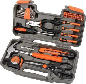 Apollo Tools Original 39 Piece General Household Tool Set in Toolbox Storage Case with Essential Hand Tools for Everyday Home Repairs, DIY and Crafts. Orange - DT9706 OR