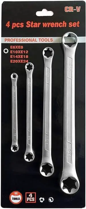 NACHEE 4 Piece TRX-Star E-Torx Box Wrench Set, E6 E8 E10 E12 E14 E18 E20 E24 Torx Tork Set