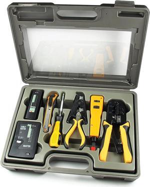 InstallerParts 10 in 1 Network Installation Tool Kit - Cables Repair Maintenance Set, RJ45/RJ11 Crimper, LAN Data Tester, 66 110 Punch Down, Stripper, Utility Knife, Screwdriver, and Hard Case