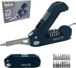 Kelvin Tools Kelvin 23 | The Palm-Sized Urban Ultra Multi-Tool Set | 23 Integrated Tools: 16 Bit Screwdriver Set, Tape Measure, Liquid Level, Hammer, and Flashlight (Navy)