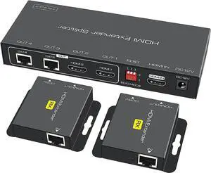 VPFET HDMI Extender Splitter 1 in 2 Out Over Cat5e or 6 Ethernet Adapter Up to 165FT HD1080P60Hz with Loop Support EDID Copy Settings HDCP