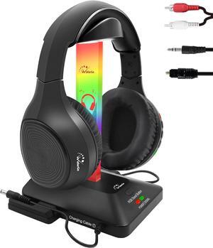 WallarGe Wireless Headphones for TV Watching with 5.8GHz RF Transmitter Charging Dock, Over-On Ear TV Headphones Wireless for 25Hrs Playtime and No Lip-Sync Delay, Plug & Play