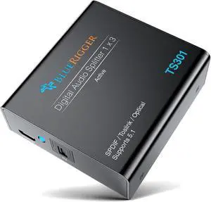 BlueRigger Digital Optical Audio Splitter 1x3 (Active Toslink Splitter 1 in 3 Out, SPDIF, Fiber Optic Audio Adapter) - for Home Theatre, Xbox, PS5/ PS4, DVD, CD Player, Receiver, HDTV