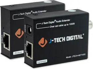 Digital Audio Extender Converter for Optical/Coaxial Audio Over Single Cat5e/6 Cable (PoC) up to 990 (300m) for Dolby Digital, DTS 5.1, DTS-HD, PCM by J-Tech Digital [JTECH-AET1000]