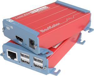 Basicolor HDMI USB Extender 4 USB2.0 Ports KVM Extender Over Cat6/Cat6e Up to 262Ft(80m), HD 1080P Video Transmit Lossless and Near Zero Latency, POC HDMI KVM Extender Plug&Play HDMI to RJ45