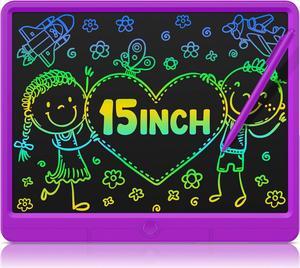 GIGART LCD Writing Tablet for Kids 15" Drawing Board Reusable Electronic Doodle Pad Portable Scribbler Boards Doodle Board for Kids Ages 4-8Purple