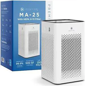 Medify Air MA-25 Air Purifier with H13 True HEPA Filter | 500 sq ft Coverage | for Allergens, Wildfire Smoke, Dust, Odors, Pollen, Pet Dander | Quiet 99.7% Removal to 0.1 Microns | White, 1-Pack