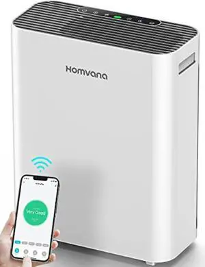 Homvana Smart Air Purifiers for Home Larger Room Bedroom Up to 1250 Sq Ft, H13 True HEPA Washable Filter with Air Quality Indicator (SilentAir Tech), Auto Mode, Remove 99.97% for Pets Allergies Smoker