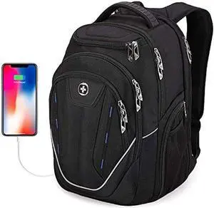 Swissdigital Design Terabyte TSA Large Business Laptop Backpack For Men, Travel Backpack With USB Charging Port,College Tech Backpacks With RFID Pockets Gifts For Men Fits 15.6 Inch Computer