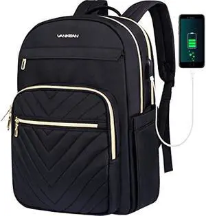 VANKEAN 15.6 Inch Laptop Backpack for Women Men Work Laptop Bag Fashion with USB Port, Waterproof Backpacks Nurse Stylish Travel Bags Casual Daypacks for College, Business, Black