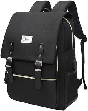 Ronyes Laptop Backpack for Women Unisex Black Backpack for School College 15.6 Travel Backpack (AllBlackWithUSB)