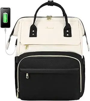 LOVEVOOK Laptop Backpack for Women Fashion Business Computer Backpacks Travel Bags Purse Doctor Nurse Work Backpack with USB Port, Fits 15.6-Inch Laptop Beige-Black