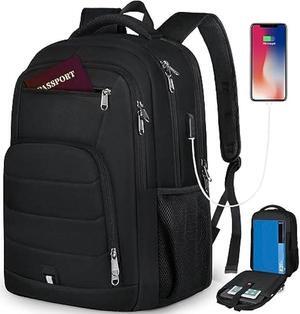 RAINSMORE Laptop Backpack 17 Inch Large Travel Backpack for Men Women Waterproof Computer Backpack Work Business College Backpack Bookbag TSA Friendly Carry on Backpack with USB Port, Black