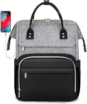 LOVEVOOK Laptop Backpack for Women Fashion Business Computer Backpacks Travel Bags Purse Doctor Nurse Work Backpack with USB Port, Fits 17-Inch Laptop Grey Black