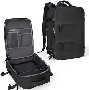 coowoz Large Travel Backpack For Women Men,Carry On Backpack Flight Approved,Hiking Backpack Waterproof Outdoor Sports Rucksack Casual Daypack Fit 15.6 Inch Laptop Shoes Compartment (Black)