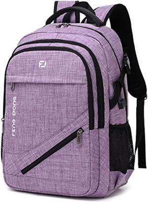 FENGDONG Large Laptop Backpack 17.3 inch Durable Waterproof Travel College Backpack Bookbag for Men & Women Business Backpack with USB Charging Port and Headset Port Light Purple