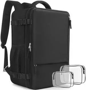 Snoffic Reliable Travel Backpack for Men Women, Carry On Backpack Personal Item Size, Waterproof College Backpack, Business Work Hiking Casual Daypack Bag, Fits 17.3 Laptop, Black