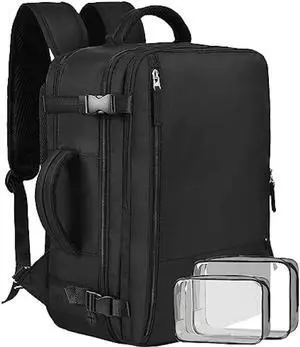 Beraliy Large Travel Backpack for Women Men, 40L Carry On Backpack Airline Approved, 17 inch Laptop Backpack, Hiking Backpack, Waterproof Weekender Person Item Bag, Black